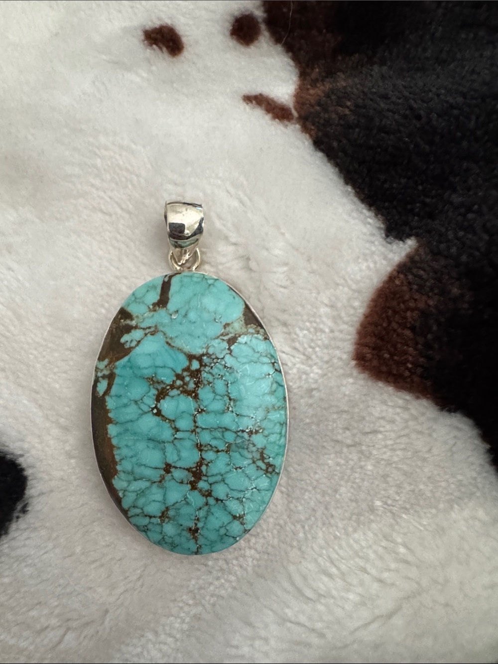 Mine #8 Turquoise Stone Oval  925 silver Pendant Necklace - Blue Green Turquoise